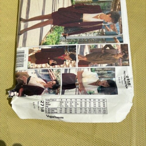 Vogue Vintage 1990's Sewing Pattern 2718 Jacket Skirt Blouse Pants UNCUT Sz 6-8- - Picture 2 of 3